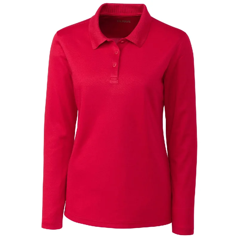 Boho Chic Fashion Clique Women's Red Long Sleeve Spin Pique Polo