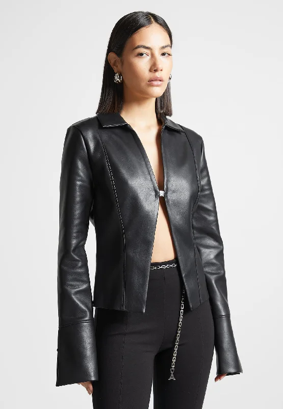 Limited Time Offer Leather Shirt with Clasp - Black