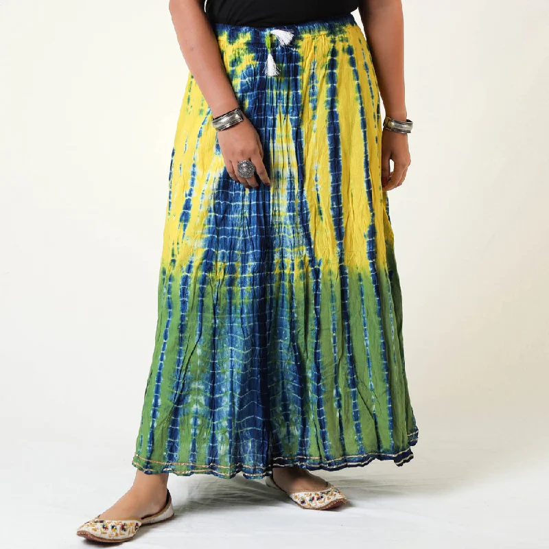 Comfortable Clothes Yellow - Shibori Tie-Dye Cotton Long Skirt