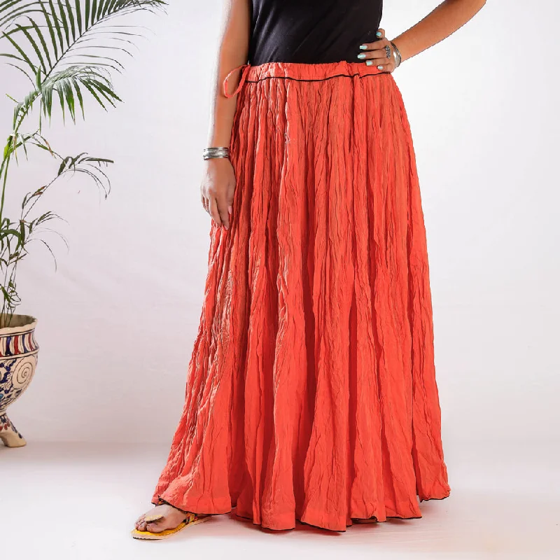 Women's Outerwear Garments Orange - Kusumlata Plain Cotton Crinkle Long Skirt