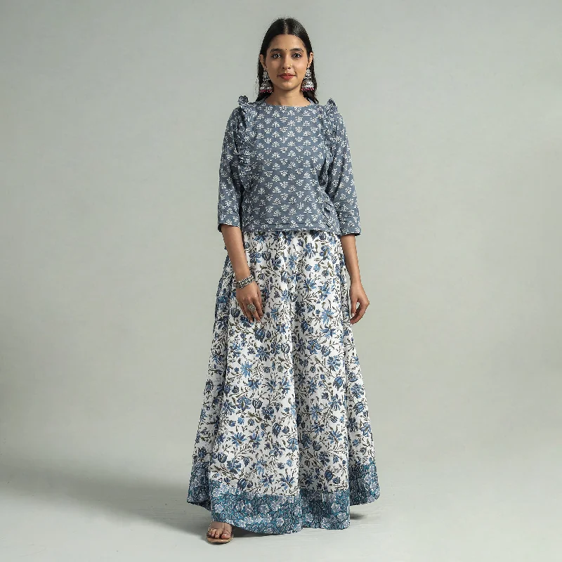 Women's Garments Grey - Sanganeri Block Printed Cotton Long Skirt