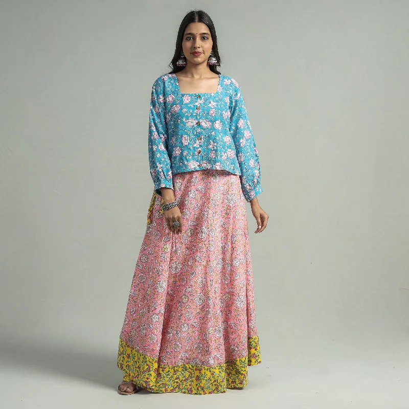 Women's Outdoor Attire Peach - Sanganeri Block Printed Cotton Long Skirt