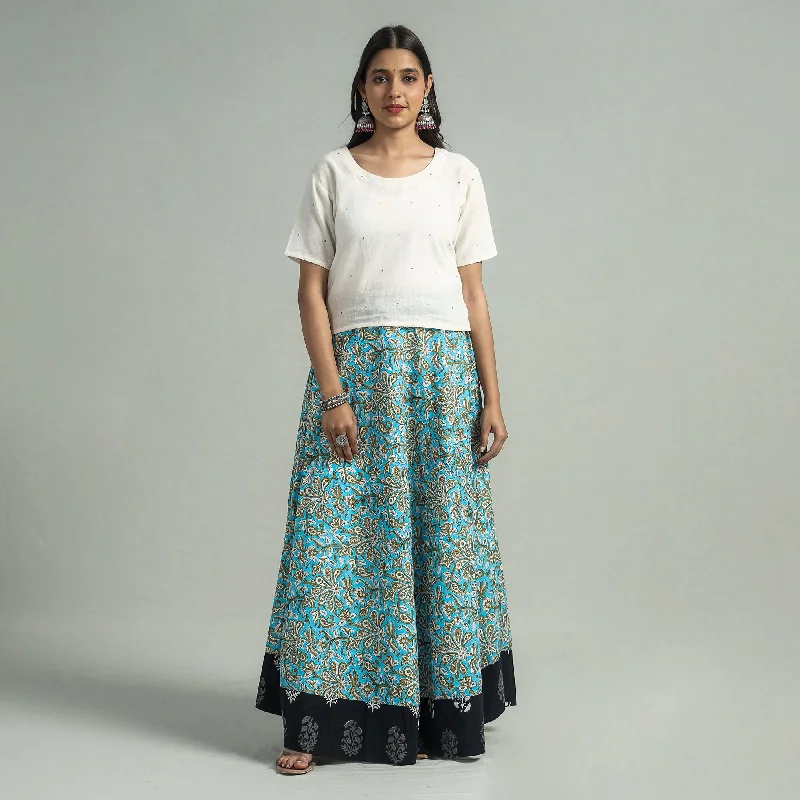 Casual Attire For Women Blue - Sanganeri Block Printed Cotton Long Skirt