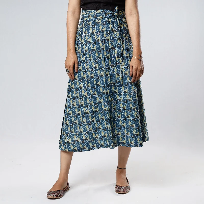 Women's Contemporary Apparel Blue - Ajrakh Block Printed Cotton Wrap Around Skirt