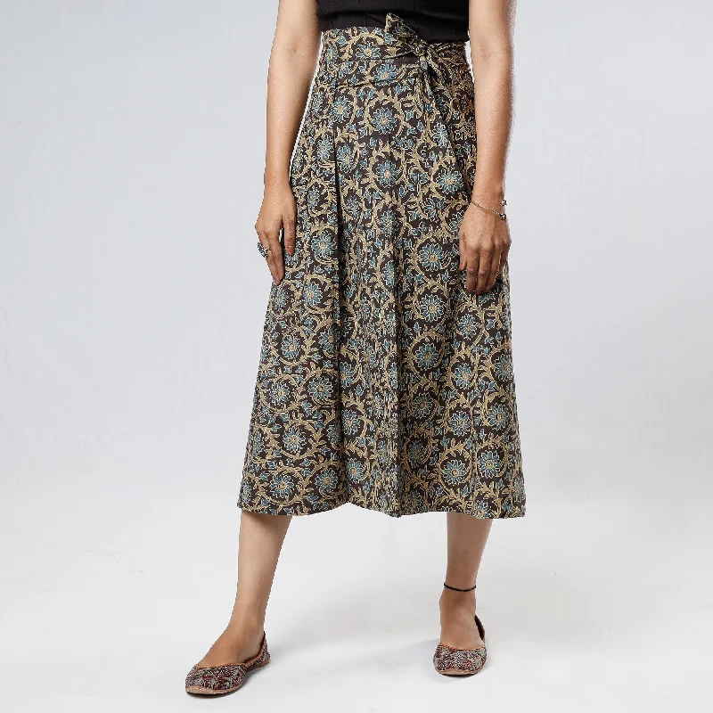 Women's Clothes And Apparel Brown - Ajrakh Block Printed Cotton Wrap Around Skirt