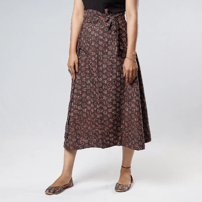 Women's Comfortable Apparel Brown - Ajrakh Block Printed Cotton Wrap Around Skirt