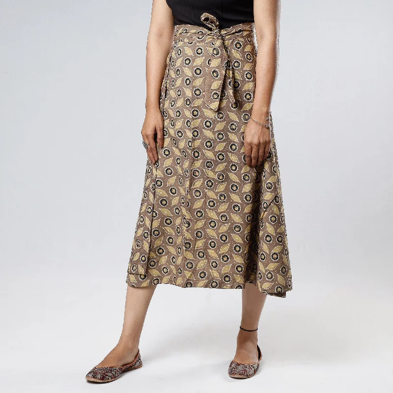 Women's Formal Apparel Brown - Ajrakh Block Printed Cotton Wrap Around Skirt