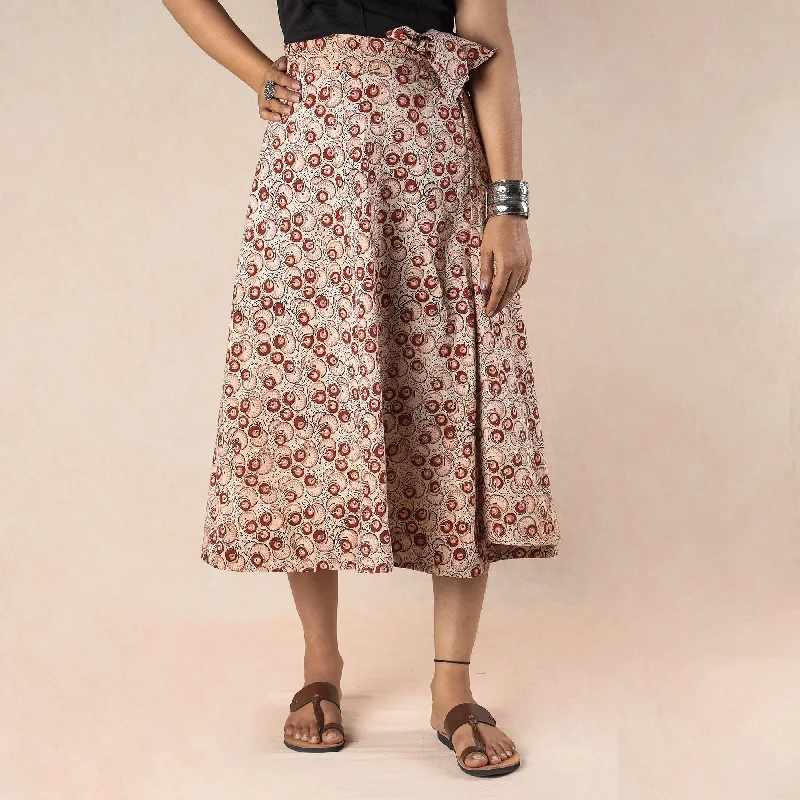 Premium Style Beige - Kalamkari Block Printed Cotton Wrap Around Skirt