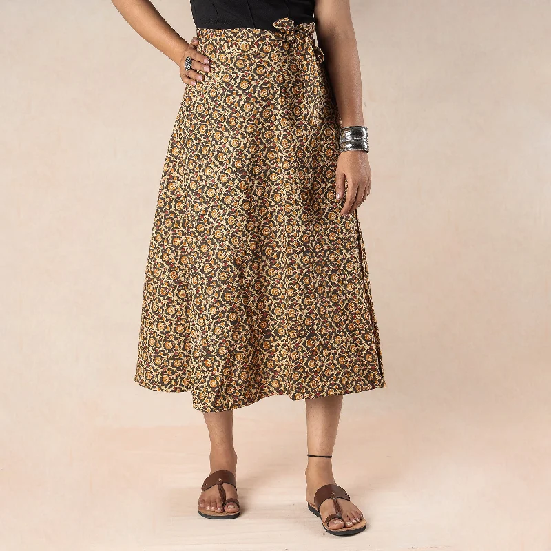 Luxury Fashion Yellow - Kalamkari Block Printed Cotton Wrap Around Skirt