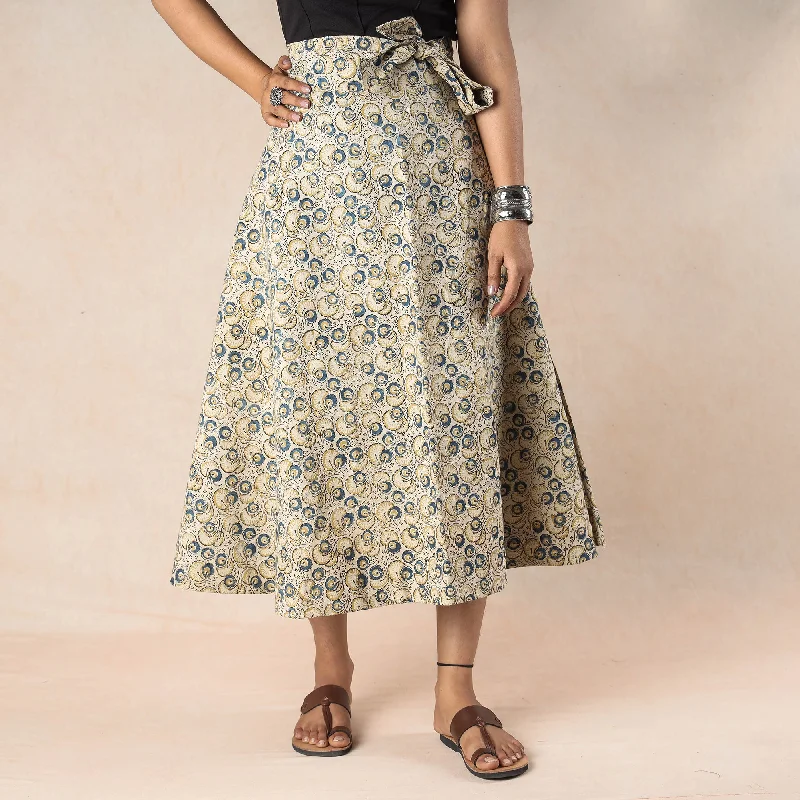 Vibrant Styles Beige - Kalamkari Block Printed Cotton Wrap Around Skirt