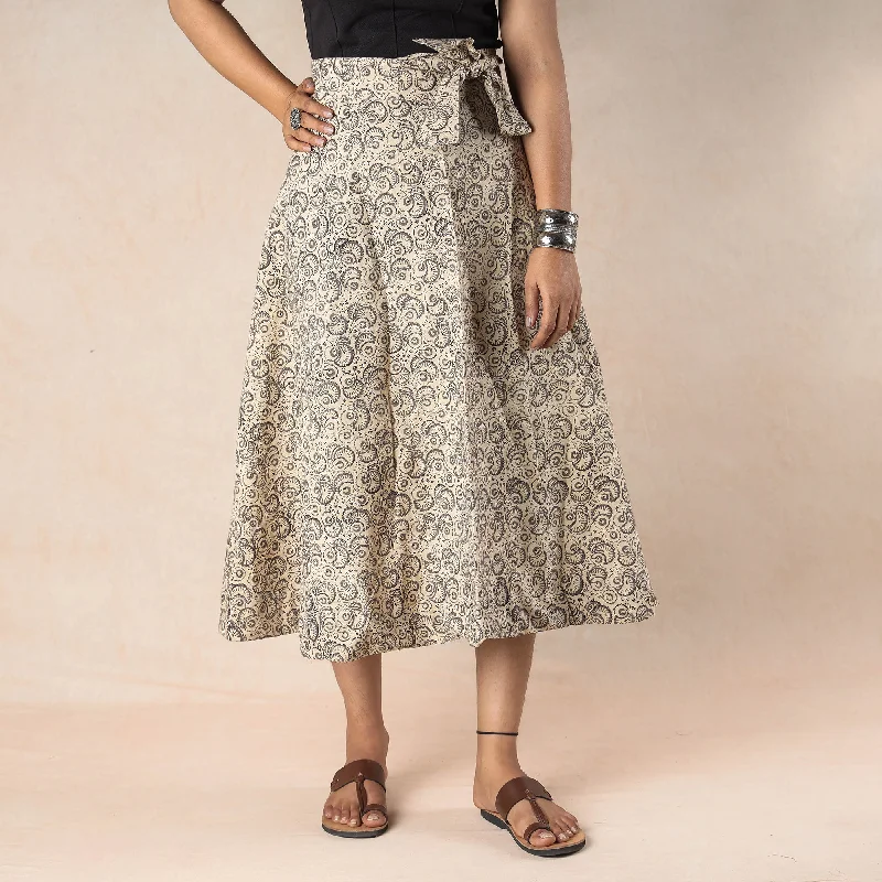 Bold Fashion Beige - Kalamkari Block Printed Cotton Wrap Around Skirt