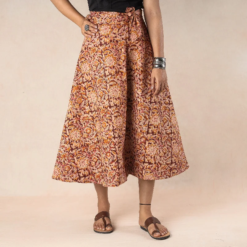 Everyday Wear Brown - Kalamkari Block Printed Cotton Wrap Around Skirt