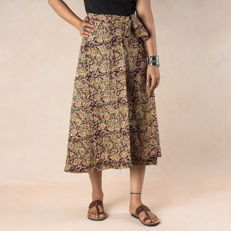 Comfortable Clothes Brown - Kalamkari Block Printed Cotton Wrap Around Skirt