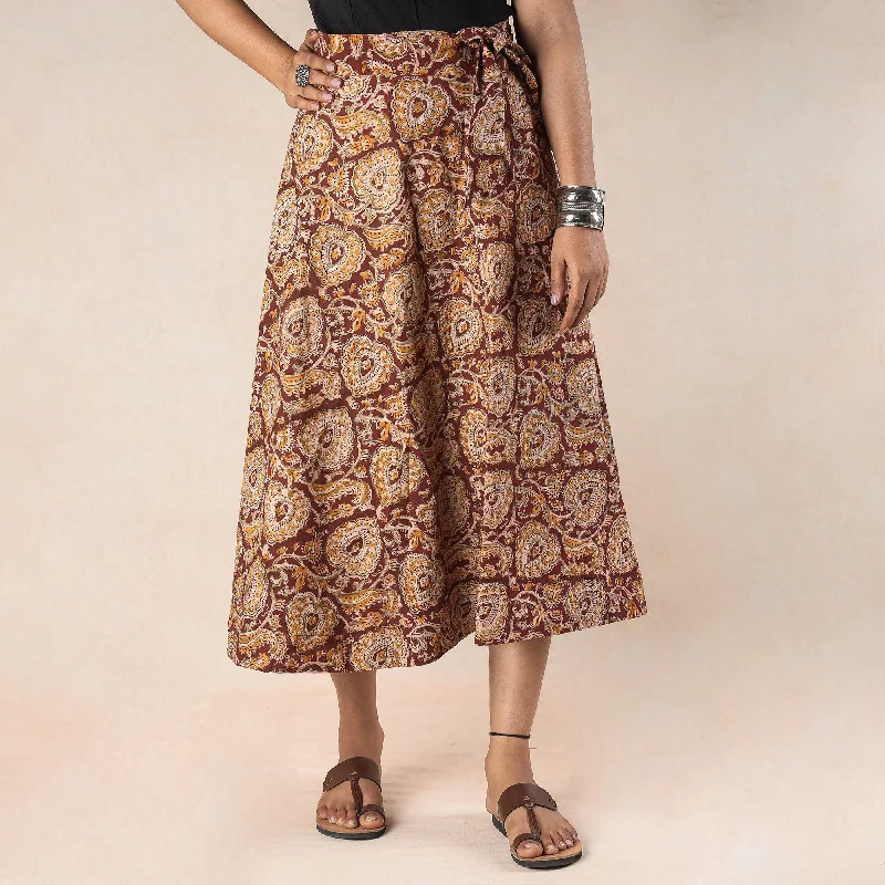 Women's Urban Fashion Maroon - Kalamkari Block Printed Cotton Wrap Around Skirt