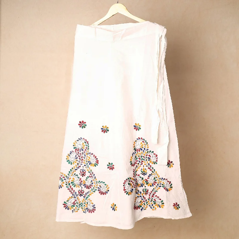 Casual Fashion White - Bengal Kantha Embroidery Cotton Wrap Around Skirt