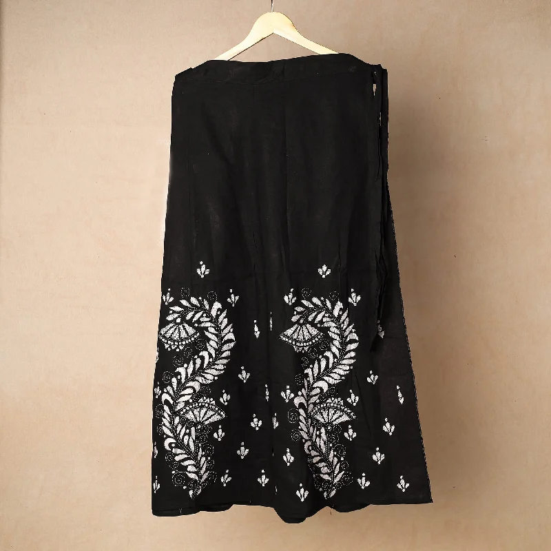 Boutique Styles Black - Bengal Kantha Embroidery Cotton Wrap Around Skirt