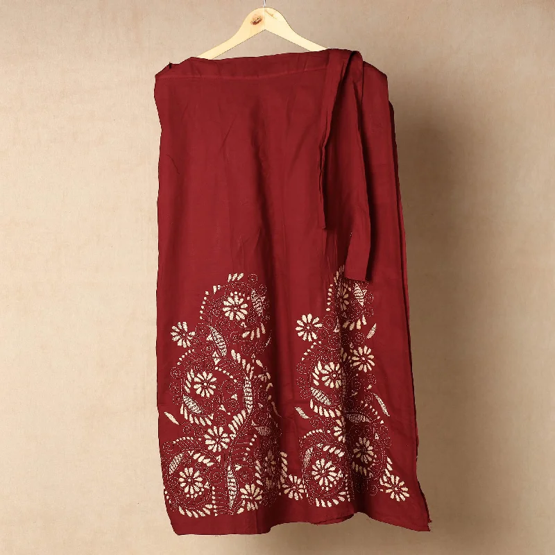 Day To Night Styles Maroon - Bengal Kantha Embroidery Cotton Wrap Around Skirt