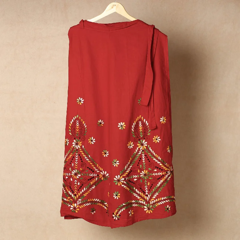 Women's Trendy Clothes Red - Bengal Kantha Embroidery Cotton Wrap Around Skirt