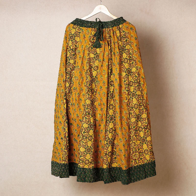 Women's Chic Outerwear Garments Yellow - 24 Kali Ajrakh Block Printed Patchwork Cotton Long Skirt