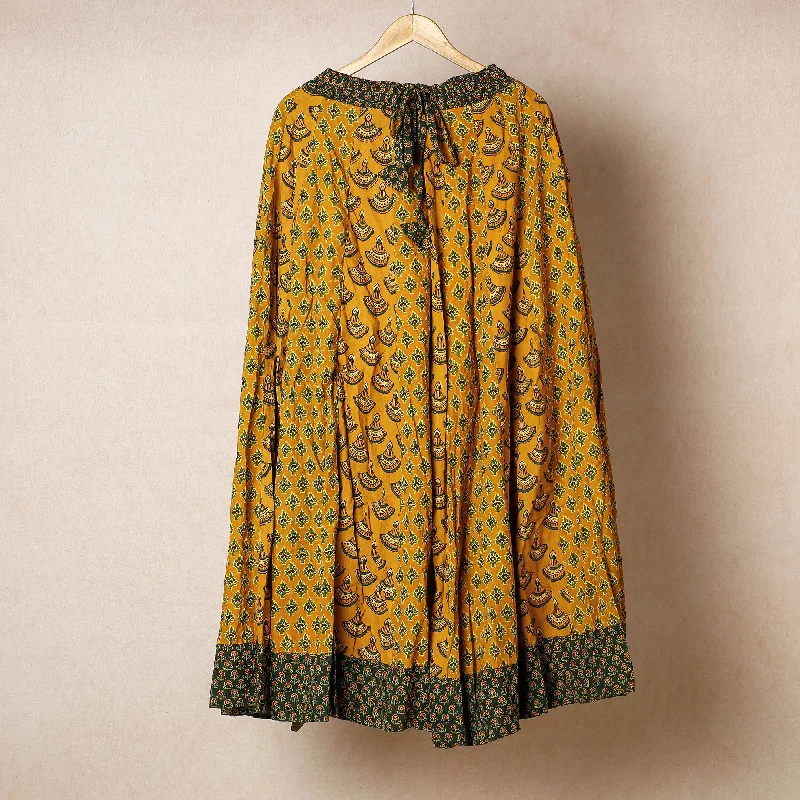 Women's Apparel And Garments Yellow - 24 Kali Ajrakh Block Printed Patchwork Cotton Long Skirt