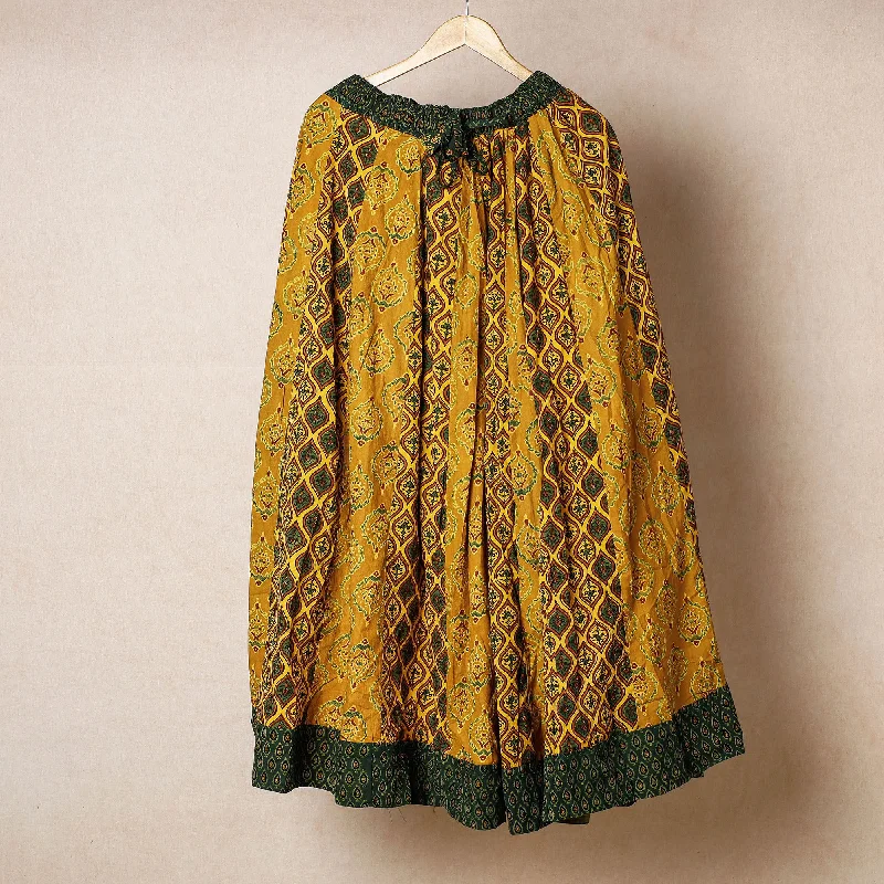 Chic Women's Garments Yellow - 24 Kali Ajrakh Block Printed Patchwork Cotton Long Skirt