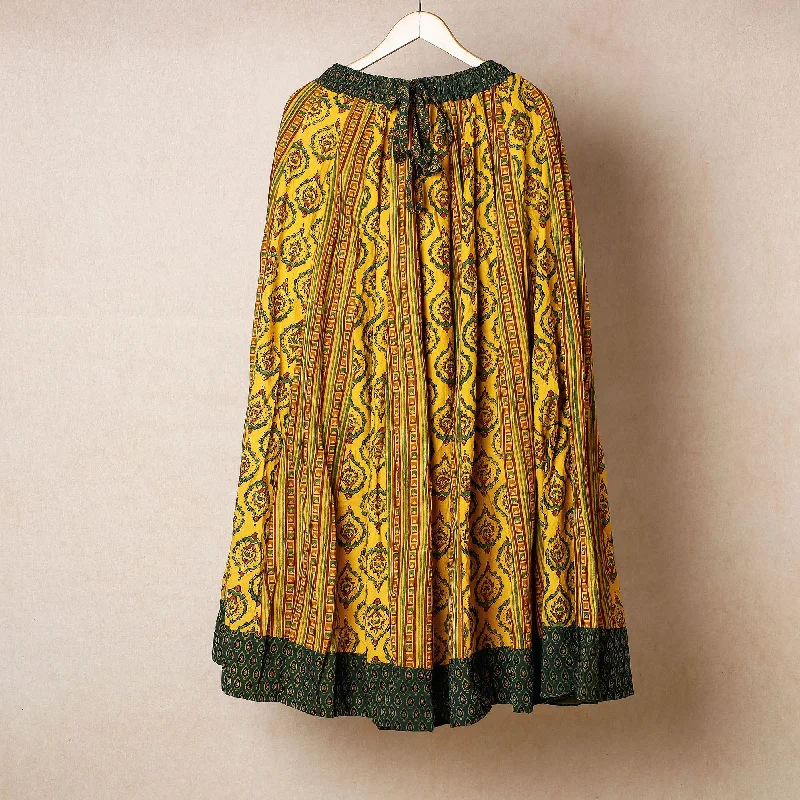 Plus-Size Women's Garments Yellow - 24 Kali Ajrakh Block Printed Patchwork Cotton Long Skirt