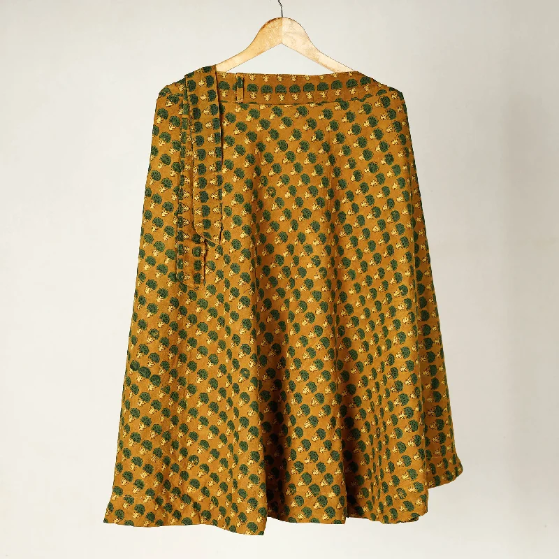 Women's Outdoor Activity Garments Yellow - Ajrakh Block Printed Cotton Wrap Around Skirt