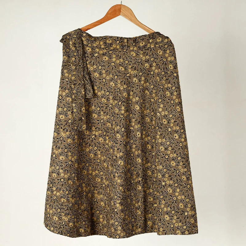 Women's Resort Garments Brown - Ajrakh Block Printed Cotton Wrap Around Skirt