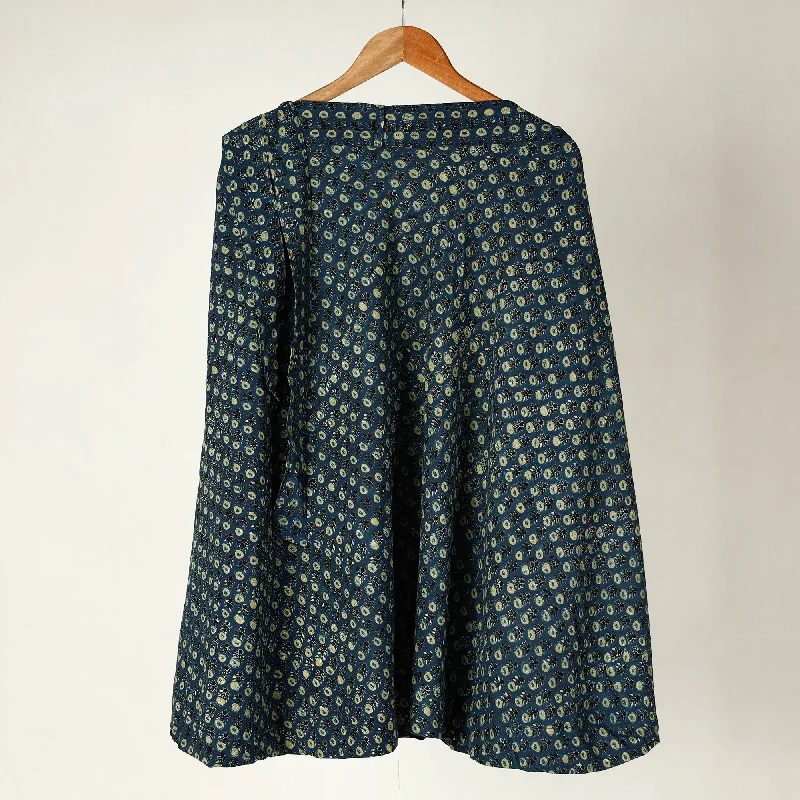 Women's Stylish Vacation Attire Blue - Ajrakh Block Printed Cotton Wrap Around Skirt