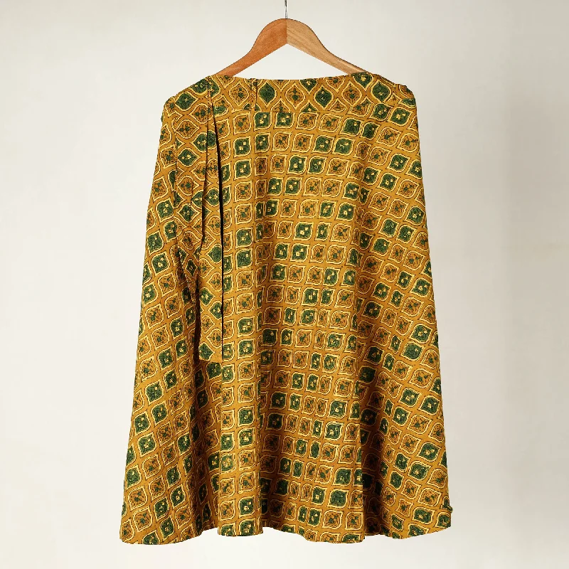 Women's Comfy Attire For Lounging Yellow - Ajrakh Block Printed Cotton Wrap Around Skirt