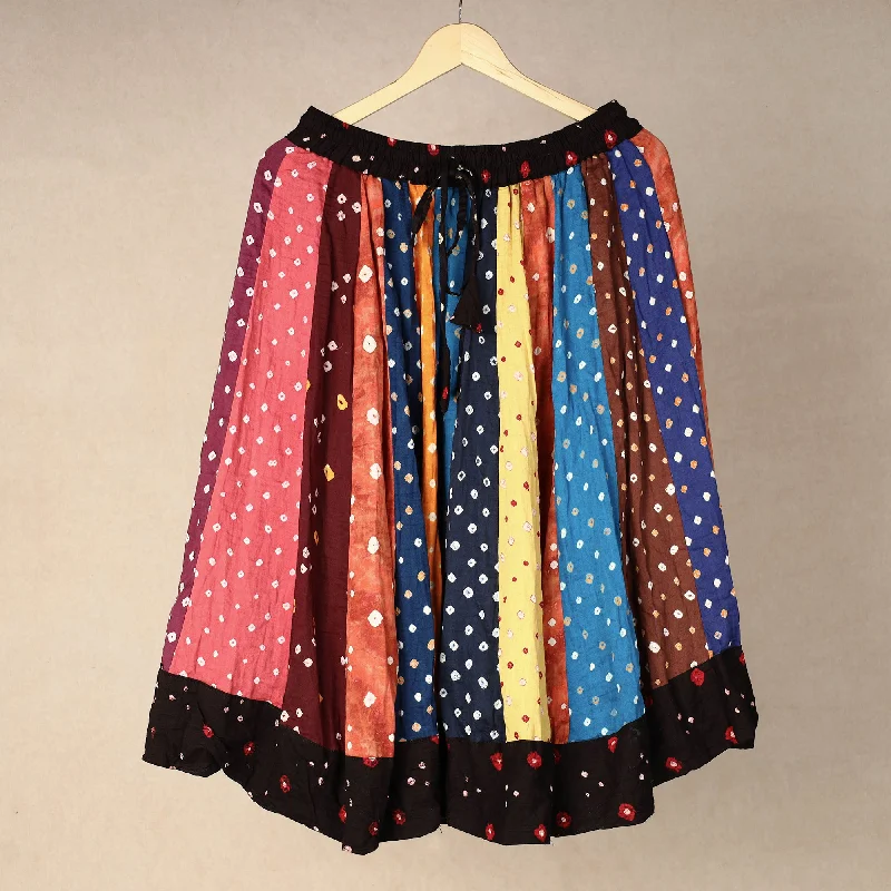 Women's Chic Outerwear Attire Multicolor - Bandhani Tie-Dye Patchwork Cotton Short Skirt