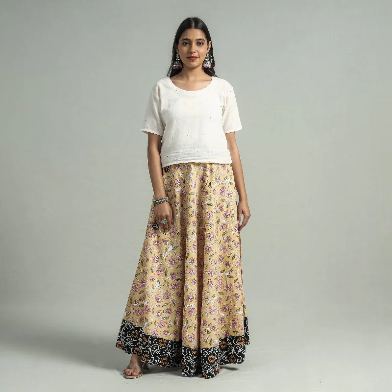 Women's Trendy Apparel Beige - Sanganeri Block Printed Cotton Long Skirt