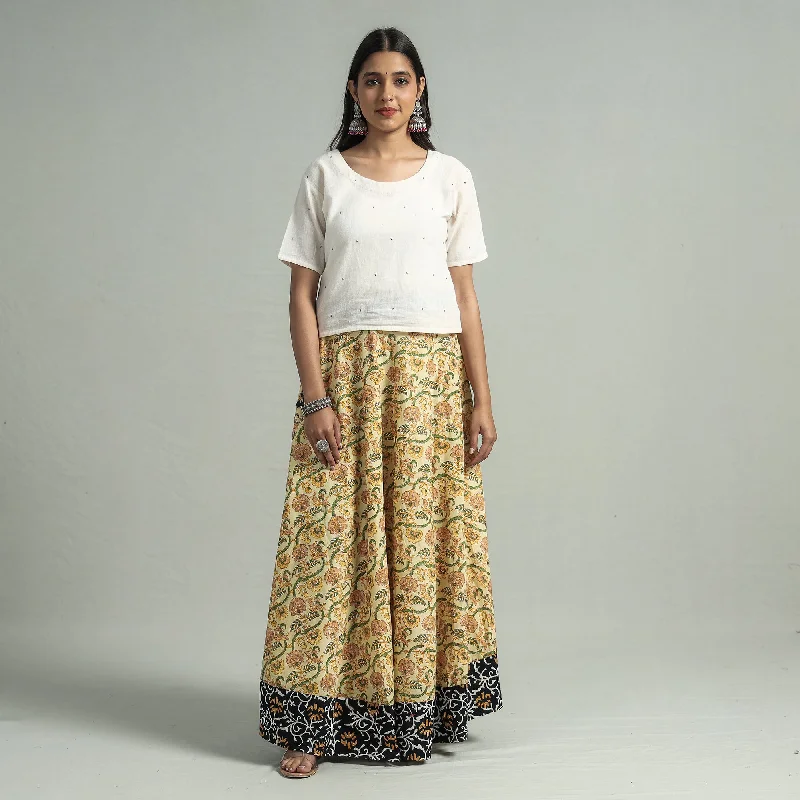 Women's Clothing Apparel Yellow - Sanganeri Block Printed Cotton Long Skirt