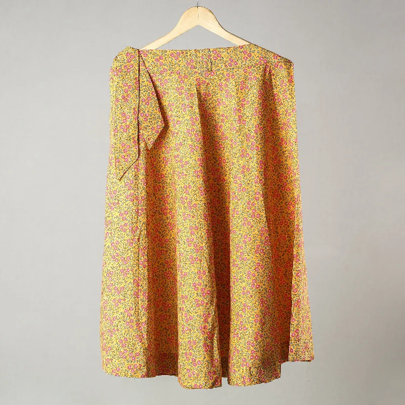 Season Sale Yellow - Sanganeri Block Printed Cotton Wrap Around Skirt