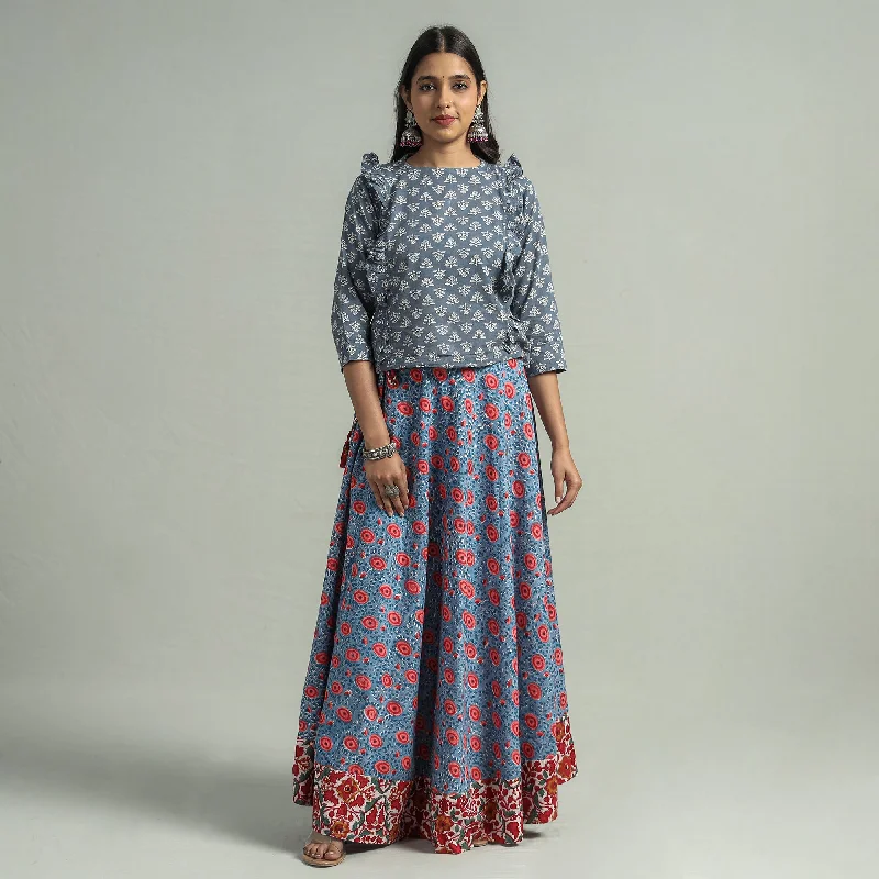 Affordable Women's Apparel Blue - Sanganeri Block Printed Cotton Long Skirt