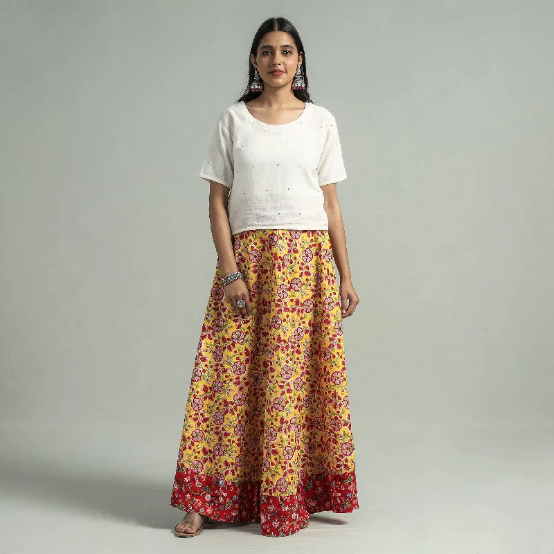 Women's Chic Outerwear Garments Yellow - Sanganeri Block Printed Cotton Long Skirt