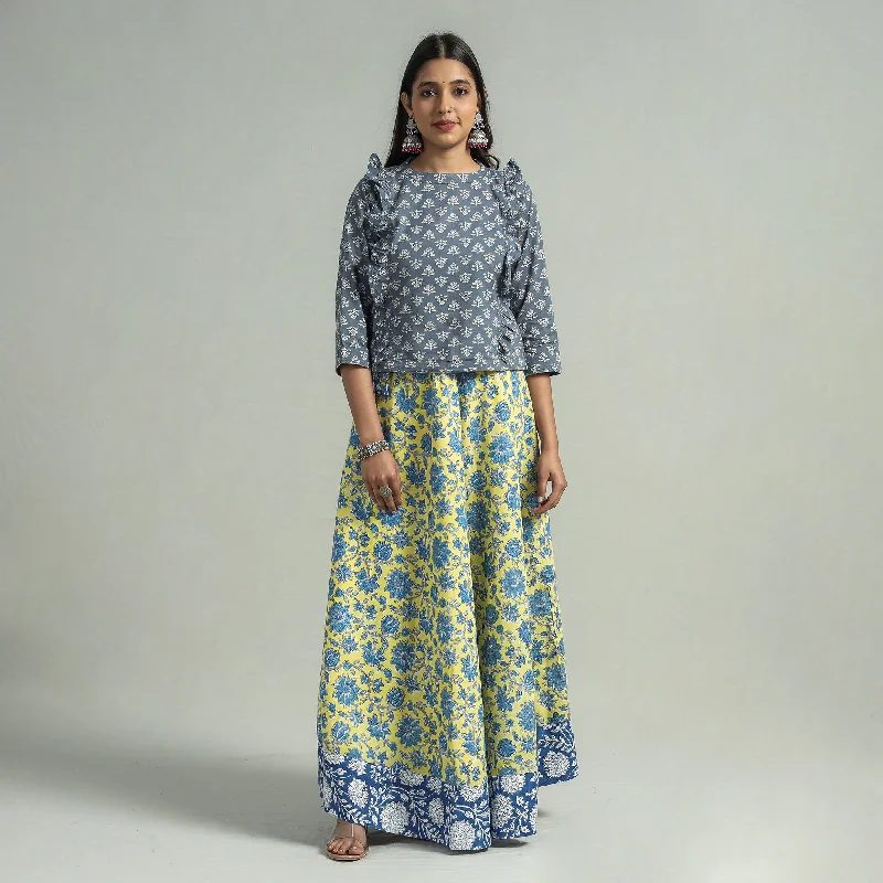 Women's Vintage Garments Yellow - Sanganeri Block Printed Cotton Long Skirt