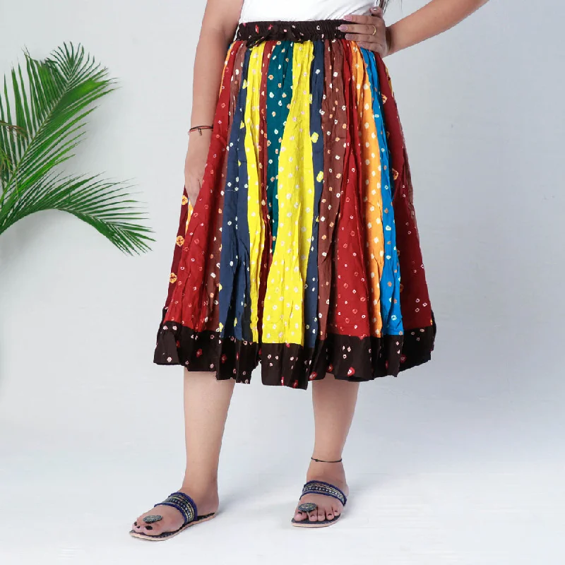 Women's Clothes Multicolor - Bandhani Tie-Dye Patchwork Cotton Fabric Short Skirt