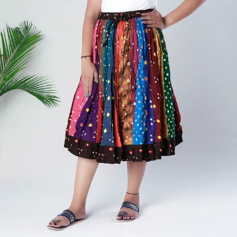 Season Sale Multicolor - Bandhani Tie-Dye Patchwork Cotton Fabric Short Skirt