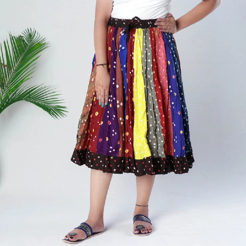 Women's Formal Clothes Multicolor - Bandhani Tie-Dye Patchwork Cotton Fabric Short Skirt