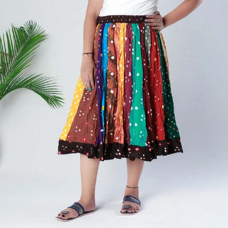 Women's Versatile Apparel Multicolor - Bandhani Tie-Dye Patchwork Cotton Fabric Short Skirt