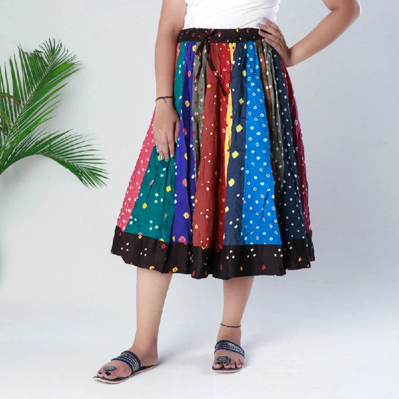 Women's Occasion Wear Apparel Multicolor - Bandhani Tie-Dye Patchwork Cotton Fabric Short Skirt