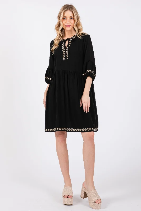 High End Women's Wear Black Long Sleeve Dress