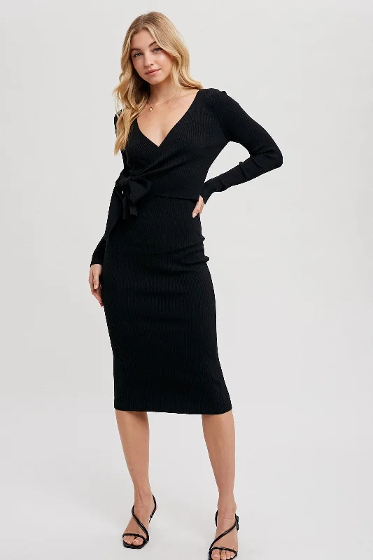 Online Boutiques Clothing Black Long Sleeve Fitted Dress