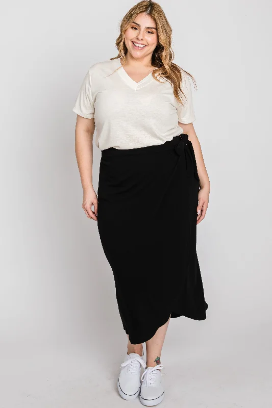 Comfortable Casual Wear Black Wrap Plus Midi Skirt