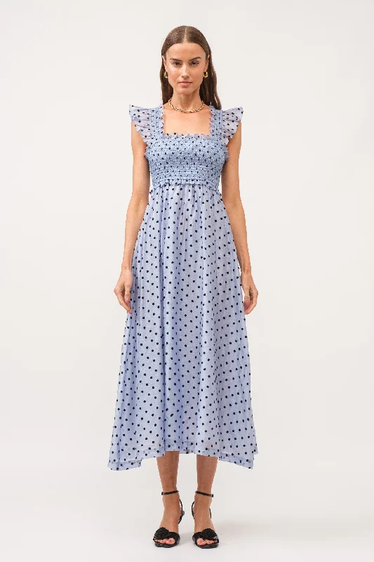 Flash Sale Clothing Blue Polka Dot Smocked Midi Dress