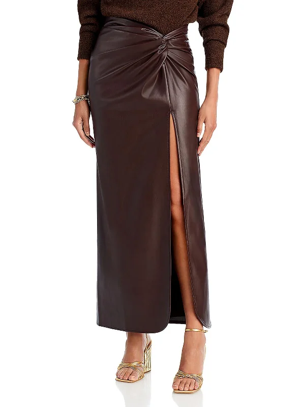 Women's Holiday Attire Carmela Womens Faux Leather Gathered Maxi Skirt