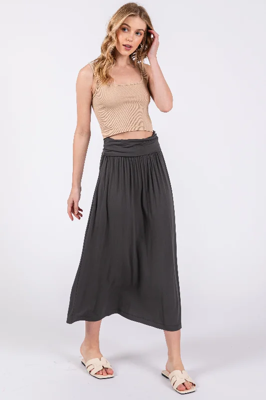 Chic Wardrobe Charcoal Fold-Over Maxi Skirt