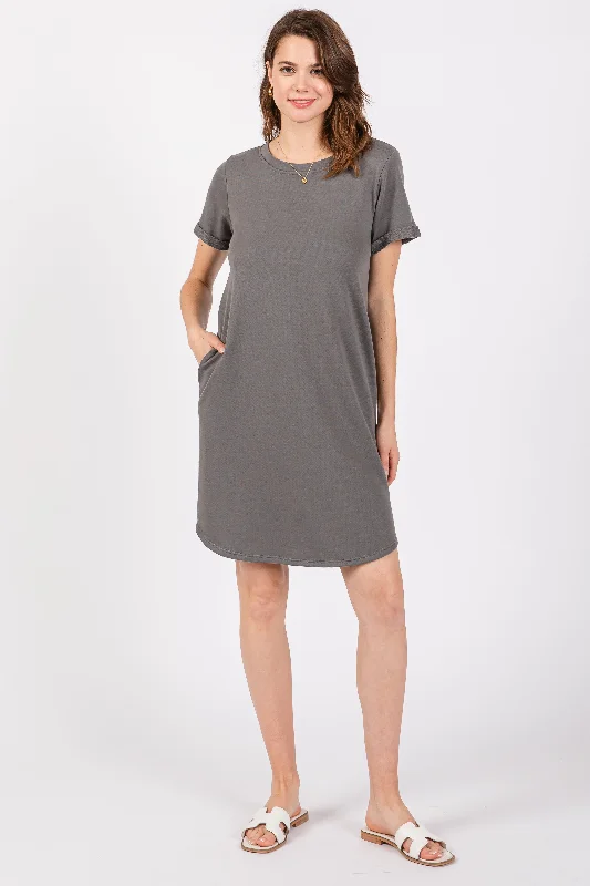 Flash Discount Charcoal French Terry Cuffed Short Sleeve Dress