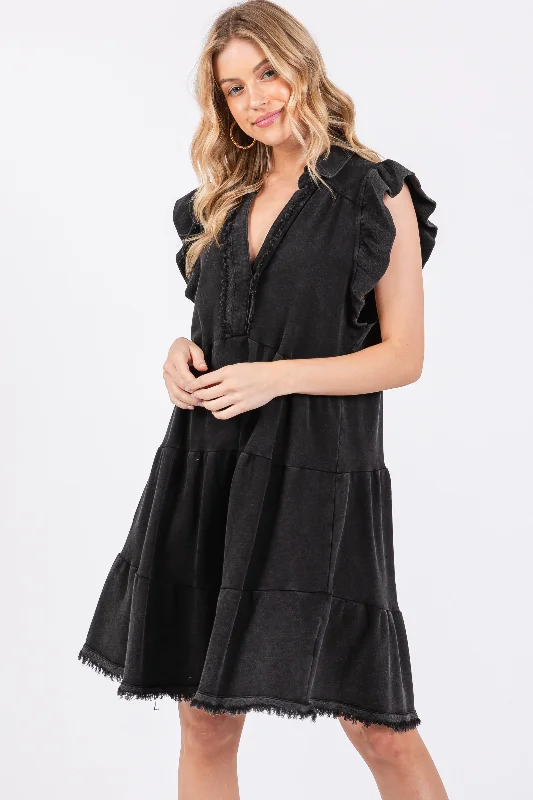 Imeless Style Charcoal French Terry Tiered Dress